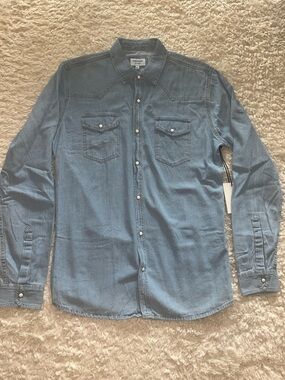 Light Blue Denim Button-Down Western Shirt